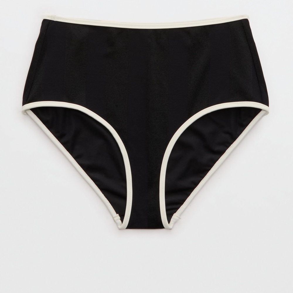 Aerie High Waisted Black White Bikinii Bottom Size Medium